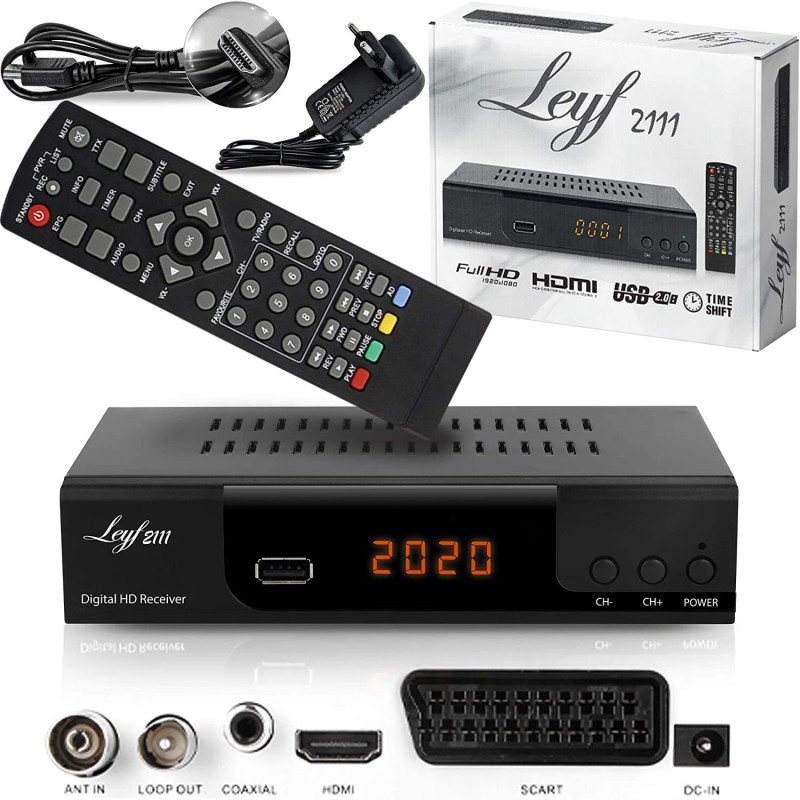 Hd-line LEYF2111C Décodeur TNT Full HD, DVB-T/T2, HDTV, DVB-C/C2, HDMI, Péritel, USB 2.0 + câble HDMI (récepteur) Hd-line LEYF2111C Décodeur TNT Full HD, DVB-T/T2, HDTV, DVB-C/C2, HDMI, Péritel, USB 2.0 + câble HDMI (récepteur)