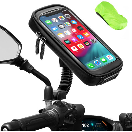 ENONEO Support Telephone Moto étanche Rotation à 360° Support Smartphone Moto Scooter avec Habillage Pluie Porte Téléphone pour