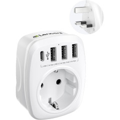 LENCENT Adaptateur Prise Anglaise UK Angleterre France Adaptateur de Voyage avec 3 USB et 1 Type-C, Prise Française FR vers GB 3