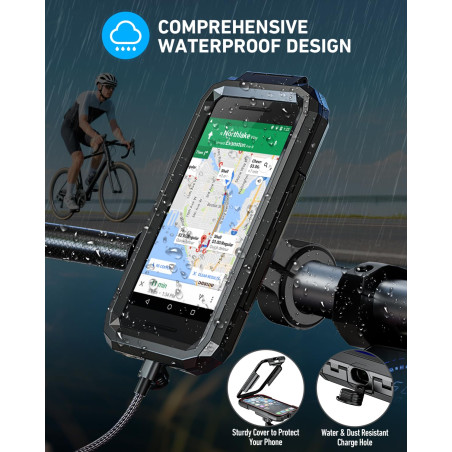 LUROON Support Téléphone Vélo Moto Scooter, Universel Ecran Tactile Etanche Rotation à 360 VTT Support Guidon Housse De Téléphon