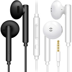 [2Paires, Noir + Blanc] MAS CARNEY WH6 Écouteurs Auriculaires stéréo filaires avec contrôle du Volume et Micro pour Smartphones 