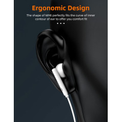 [2Paires, Noir + Blanc] MAS CARNEY WH6 Écouteurs Auriculaires stéréo filaires avec contrôle du Volume et Micro pour Smartphones 