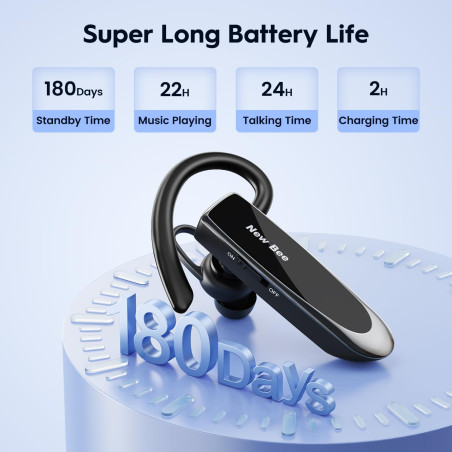 New Bee Oreillette Bluetooth V5.0 Main Libre avec Technologie de Capture de Voix Claire - Kit Invisible pour iPhone Samsung Huaw
