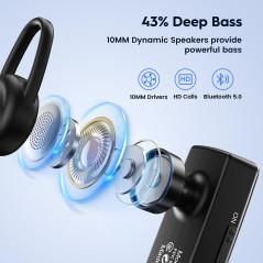 New Bee Oreillette Bluetooth V5.0 Main Libre avec Technologie de Capture de Voix Claire - Kit Invisible pour iPhone Samsung Huaw