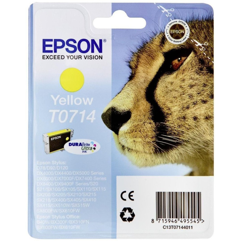Epson T0714 Guépard Jaune, Cartouche d'encre d'origine, D78 D120 DX4000 DX5000 DX6000 DX7400 DX8400 DX9400F S20 S21 SX100 SX105 