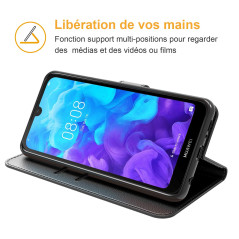 Tenphone Etui Coque pour Huawei Y5 2019, Protection Housse en Cuir Portefeuille Livre,[Emplacements Cartes],[Fonction Support],[