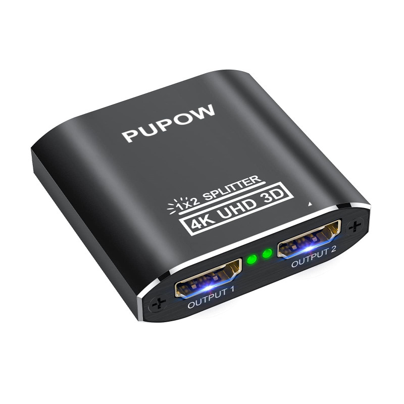Pupow Splitter HDMI 4K, Switch HDMI Aluminium Repartiteur hdmi 1 Entrée 2 Sorties, Duplicateur Hdmi Affichage Simultané, 4K@60HZ Pupow Splitter HDMI 4K, Switch HDMI Aluminium Repartiteur hdmi 1 Entrée 2 Sorties, Duplicateur Hdmi Affichage Simultané, 4K@60HZ