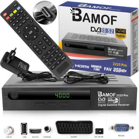 hd-line 2225 Pro Récepteur Satellite numérique (HDTV, DVB-S/DVB-S2, HDMI, péritel, 2 Ports USB, Full HD 1080p) [Préprogrammé pou