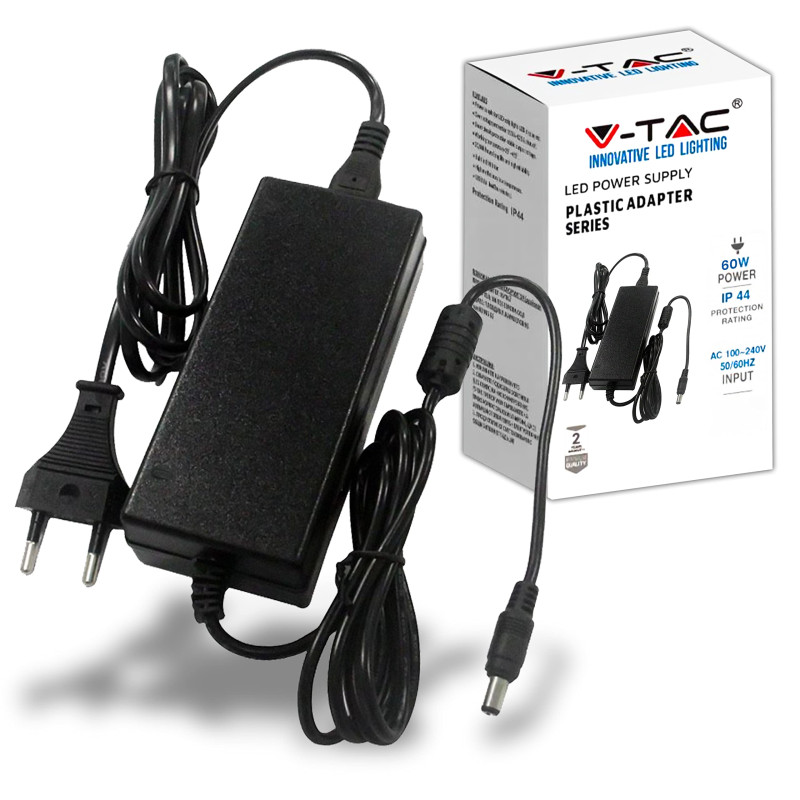 V-TAC Adaptateur Alimentation 12V 60W 5A pour Caméras, Bandes LED, Modems - Transformateur Chargeur 12V - Prise 2 Pin EU pour Eq V-TAC Adaptateur Alimentation 12V 60W 5A pour Caméras, Bandes LED, Modems - Transformateur Chargeur 12V - Prise 2 Pin EU pour Eq