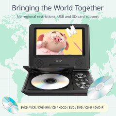 Yoton Lecteur DVD Portable Voiture 9,5" avec Écran Pivotant HD 7,5", Batterie Rechargeable 4-6h, Compatible USB/SD/Synchro TV, H
