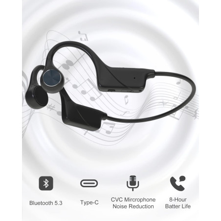 SANOTO Casque Conduction Osseuse Bluetooth Open Ear Casque Bluetooth sans Fil Sport IPX5 Étanche et Anti-poussière Conduction Os