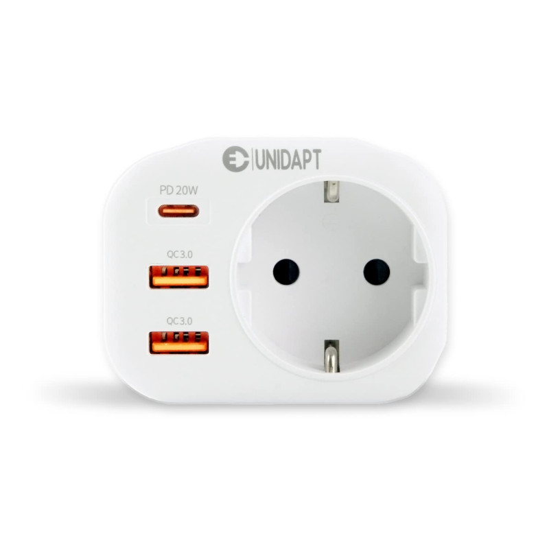 Unidapt Prise USB Secteur Multiple, Chargeur Rapide 20W avec 1 Prise AC, 1 USB-C PD et 2 Ports USB QC 3.0, Adaptateur Murale Éle Unidapt Prise USB Secteur Multiple, Chargeur Rapide 20W avec 1 Prise AC, 1 USB-C PD et 2 Ports USB QC 3.0, Adaptateur Murale Éle