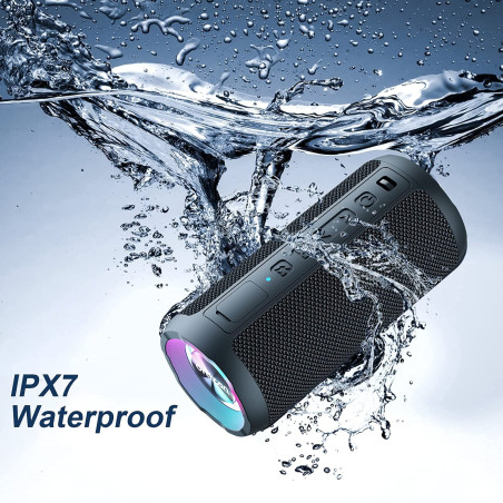 Ortizan Enceinte Bluetooth Portable sans Fils.lumière LED, IPX7 Lecture 30H, Volume Plus Fort et Basses améliorées,Durable pour