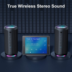 Ortizan Enceinte Bluetooth Portable sans Fils.lumière LED, IPX7 Lecture 30H, Volume Plus Fort et Basses améliorées,Durable pour 