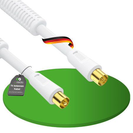 conecto Câble d'antenne Sat Câble coaxial Câble de Satellite TV 5,0m 4 Fois blindé Connecteur IEC avec ferrite, pour HDTV, récep