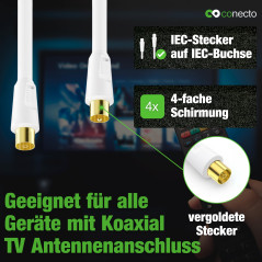 conecto Câble d'antenne Sat Câble coaxial Câble de Satellite TV 5,0m 4 Fois blindé Connecteur IEC avec ferrite, pour HDTV, récep