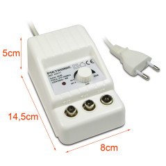 METRONIC 332177 Amplificateur d'Antenne TV Intérieure pour Chaînes TNT, Compatible 4G-5G, Gain 26 dB, 2 Sorties avec Prise TV 9,