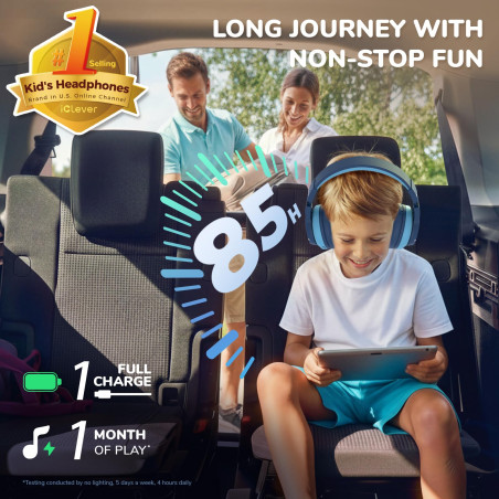 iClever Casque Audio Enfant Bluetooth sans Fil avec Microphone, Lumières LED Colorées, Volume Limité 74/85/94dB, 85 Heures de Tr