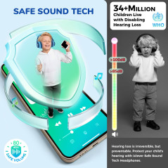 iClever Casque Audio Enfant Bluetooth sans Fil avec Microphone, Lumières LED Colorées, Volume Limité 74/85/94dB, 85 Heures de Tr