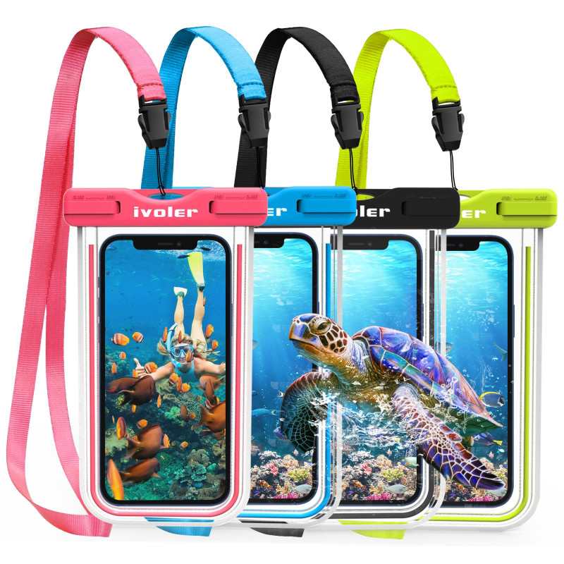 ivoler [Lot de 4 Pochettes Étanches Téléphone, Sacoche Étanche Universel IPX8 avec Bord Fluorescent, Protection Smartphone pour ivoler [Lot de 4 Pochettes Étanches Téléphone, Sacoche Étanche Universel IPX8 avec Bord Fluorescent, Protection Smartphone pour