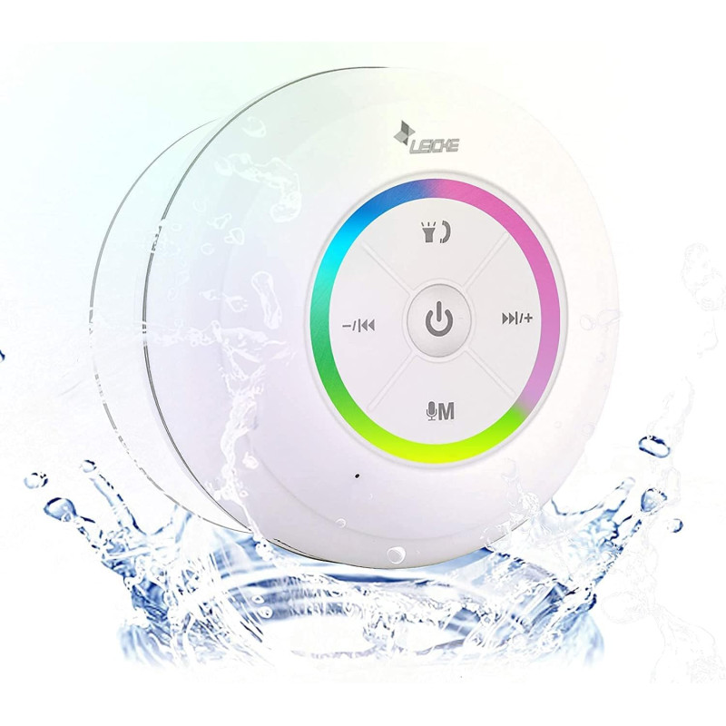LEICKE Enceinte Bluetooth Portable Étanche Haut Parleur de Douche sans Fil Haute stéréo LED Lumière Ventouse puissante, Stéréo, LEICKE Enceinte Bluetooth Portable Étanche Haut Parleur de Douche sans Fil Haute stéréo LED Lumière Ventouse puissante, Stéréo,