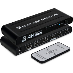 TCNEWCL 4K Switch HDMI 5 entrées 1 Sortie, 5x1 Commutateur 5 Ports avec Télécommande Prise en Charge 4K UHD 3D, Multiprise pour 