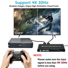 TCNEWCL 4K Switch HDMI 5 entrées 1 Sortie, 5x1 Commutateur 5 Ports avec Télécommande Prise en Charge 4K UHD 3D, Multiprise pour 