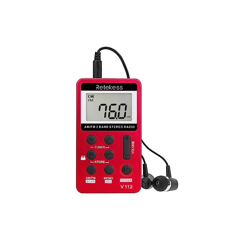 Retekess V112 Mini Radio FM de Poche,Radio Portable,FM AM,Prise Casque,d'Extérieur,Convient pour Course à Pied,de Sport,Randonné