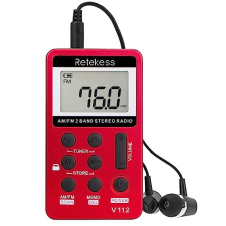 Retekess V112 Mini Radio FM de Poche,Radio Portable,FM AM,Prise Casque,d'Extérieur,Convient pour Course à Pied,de Sport,Randonné