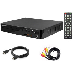 LONPOO Lecteur DVD Compact, Multi-Régions 1/2/3/4/5/6, Port USB, Télécommande, Câble Audio RCA Connexion TV, Divx, Port HDMI, Po