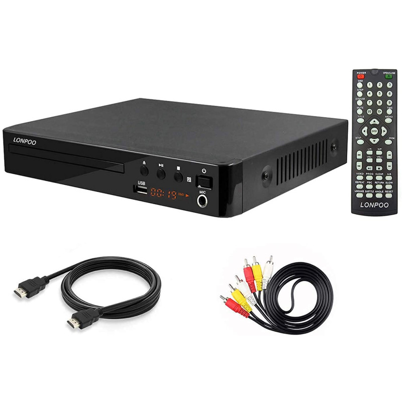 LONPOO Lecteur DVD Compact, Multi-Régions 1/2/3/4/5/6, Port USB, Télécommande, Câble Audio RCA Connexion TV, Divx, Port HDMI, Po LONPOO Lecteur DVD Compact, Multi-Régions 1/2/3/4/5/6, Port USB, Télécommande, Câble Audio RCA Connexion TV, Divx, Port HDMI, Po