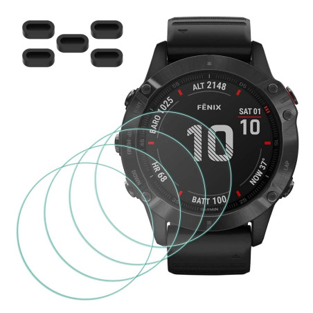 MTHGH Protection Écran pour Garmin Fenix 6X Pro Solar Verre Trempé [4 Pièces] + Bouchons Anti-Poussière [5 Pièces] - Protecteur 