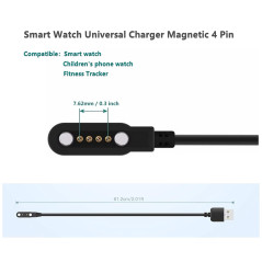 Chargeur Magnétique Universel pour Montre Connectée, 4-Pin (pas de 7,62 mm) - Câble de Recharge à Aspiration Magnétique Compatib