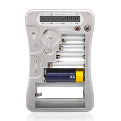 FISHTEC - Testeur de Piles Universel, Écran LCD 16 Barres, AAA, AA, C, D, 9V, Piles Bouton 1,5-3V, Compact 11,9x8,8x2,3 cm, Cont