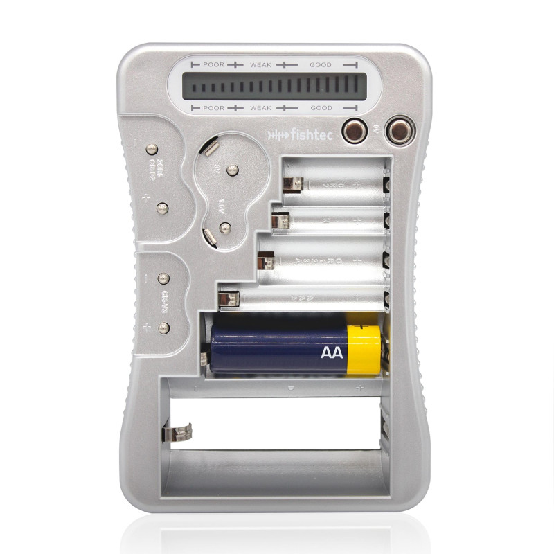 FISHTEC - Testeur de Piles Universel, Écran LCD 16 Barres, AAA, AA, C, D, 9V, Piles Bouton 1,5-3V, Compact 11,9x8,8x2,3 cm, Cont FISHTEC - Testeur de Piles Universel, Écran LCD 16 Barres, AAA, AA, C, D, 9V, Piles Bouton 1,5-3V, Compact 11,9x8,8x2,3 cm, Cont