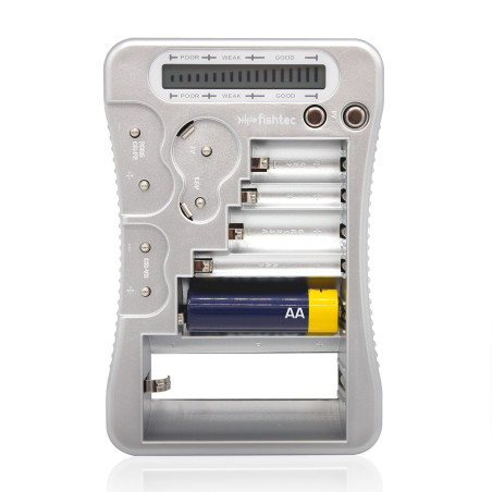 FISHTEC - Testeur de Piles Universel, Écran LCD 16 Barres, AAA, AA, C, D, 9V, Piles Bouton 1,5-3V, Compact 11,9x8,8x2,3 cm, Cont