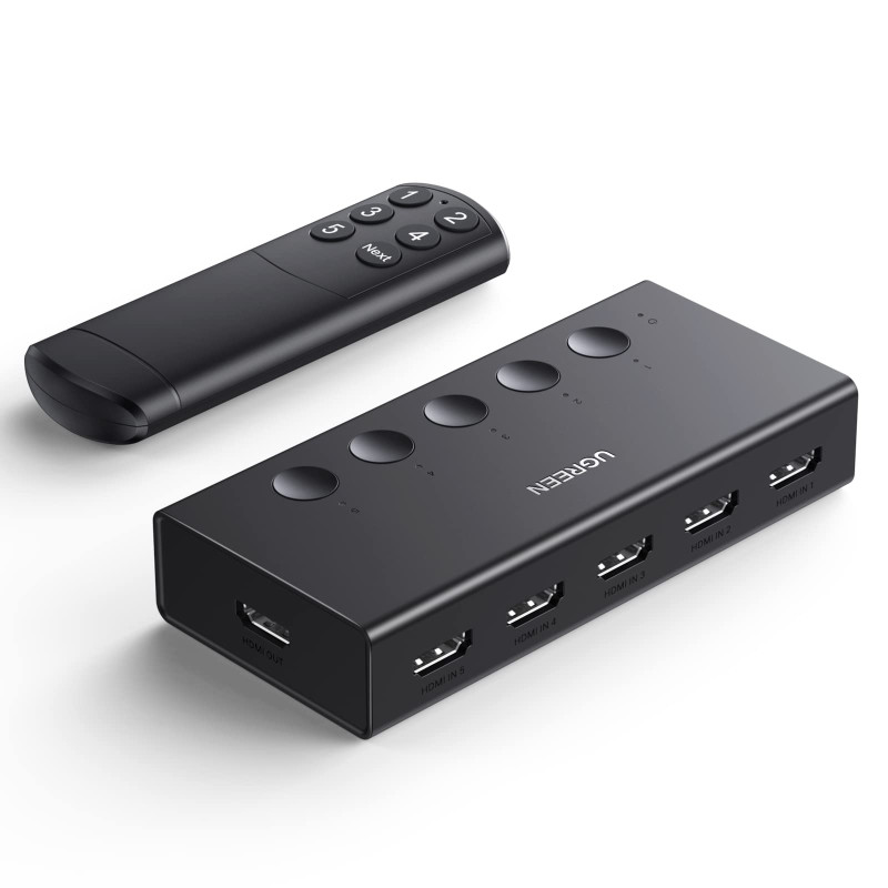 UGREEN HDMI Switch 4K 60Hz 5 Entrées 1 Sortie Commutateur HDMI 3D HDR CEC avec Télécommande IR Compatible avec PS5 PS4 Switch 2 UGREEN HDMI Switch 4K 60Hz 5 Entrées 1 Sortie Commutateur HDMI 3D HDR CEC avec Télécommande IR Compatible avec PS5 PS4 Switch 2