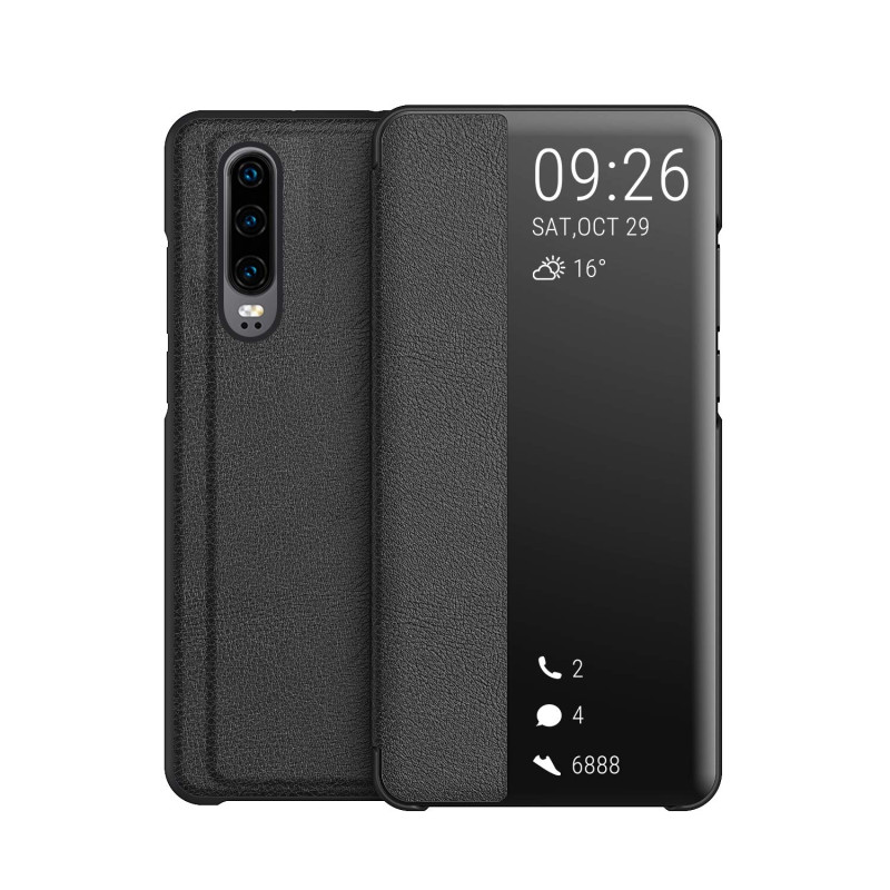 KANSi Coque Compatible pour Huawei P30, Smart View Flip Faux Cuir Coque + Protection Ecran - Noir KANSi Coque Compatible pour Huawei P30, Smart View Flip Faux Cuir Coque + Protection Ecran - Noir