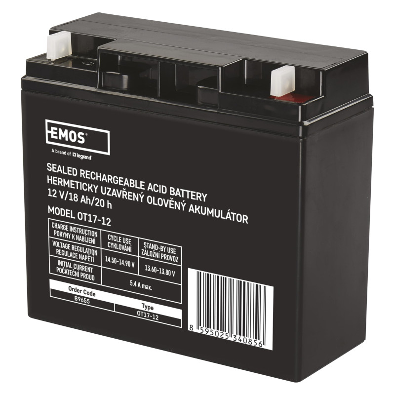 EMOS - Batterie au plomb sans entretien - 12V 18Ah - Batterie AGM - Pour éclairage de secours, systèmes d'alarme, appareils UPS EMOS - Batterie au plomb sans entretien - 12V 18Ah - Batterie AGM - Pour éclairage de secours, systèmes d'alarme, appareils UPS