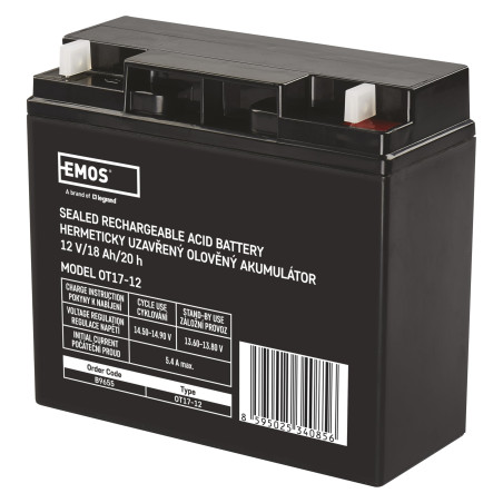 EMOS - Batterie au plomb sans entretien - 12V 18Ah - Batterie AGM - Pour éclairage de secours, systèmes d'alarme, appareils UPS