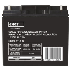 EMOS - Batterie au plomb sans entretien - 12V 18Ah - Batterie AGM - Pour éclairage de secours, systèmes d'alarme, appareils UPS 