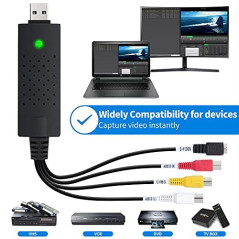 DGODRT USB Convertisseur Video Audio VHS VCR Hi8 Mini DV vers Analogique Numérique, Audio Vidéo USB Carte de Capture Transfère N