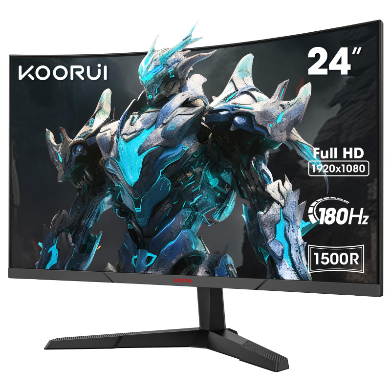 KOORUI 24'' Ecran PC Gamer Incurvé, 180Hz 1ms FHD PC Moniteur Gaming 1500R, Adaptive Sync VESA 100x100mm, Inclinaison réglable, KOORUI 24'' Ecran PC Gamer Incurvé, 180Hz 1ms FHD PC Moniteur Gaming 1500R, Adaptive Sync VESA 100x100mm, Inclinaison réglable,