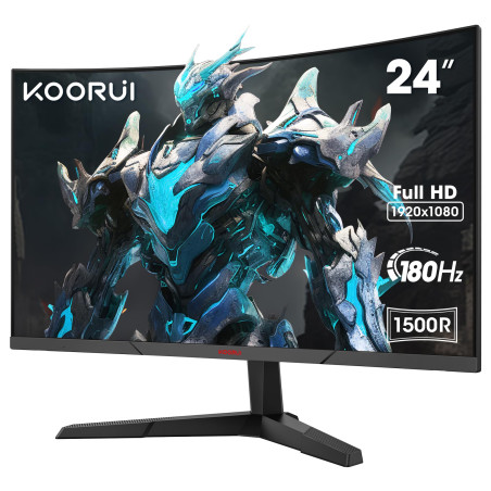 KOORUI 24'' Ecran PC Gamer Incurvé, 180Hz 1ms FHD PC Moniteur Gaming 1500R, Adaptive Sync VESA 100x100mm, Inclinaison réglable,