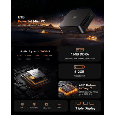 NiPoGi E3B Mini PC AMD Ryzen 5 7430U 16 Go DDR4 / 512 Go SSD Micro Ordinateur Bureau, Graphique Radeon RX Vega 7, DP+HDMI+Type-C