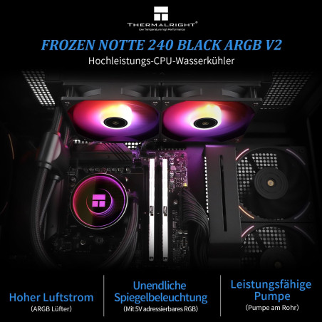 Thermalright Frozen Notte 240 BLACK ARGB V2 refroidisseur de processeur de refroidissement par eau, ventilateurs PWM doubles,rou