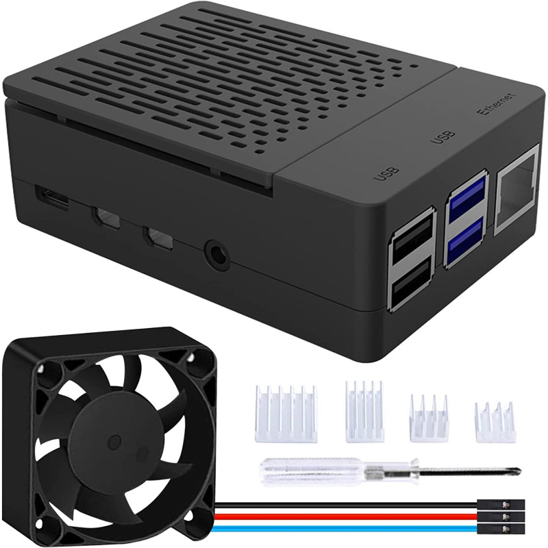 GeeekPi PWM Boîtier pour Raspberry Pi 4 Model B, avec Ventilateur 40X40X10mm et 4pcs Raspberry Pi 4 Dissipateurs (Noir) GeeekPi PWM Boîtier pour Raspberry Pi 4 Model B, avec Ventilateur 40X40X10mm et 4pcs Raspberry Pi 4 Dissipateurs (Noir)