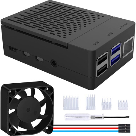 GeeekPi PWM Boîtier pour Raspberry Pi 4 Model B, avec Ventilateur 40X40X10mm et 4pcs Raspberry Pi 4 Dissipateurs (Noir)