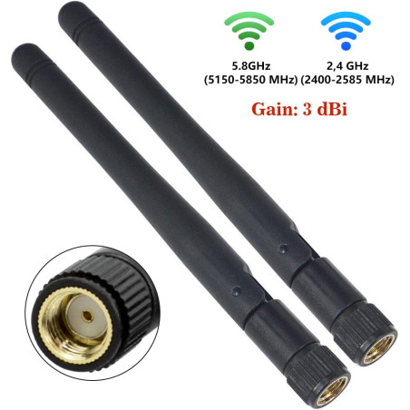 BOOBRIE Antenne WiFi 3DBi MIMO Dual Band 2.4GHz 5GHz 5.8GHz Omnidirectionnelle RP-SMA Mâle Antenne pour PC/Carte WiFi/Routeur/Bo