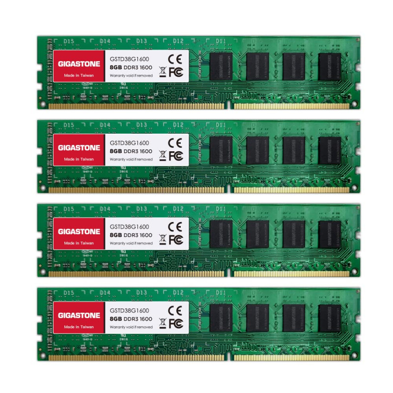【DDR3 RAM】 GIGASTONE 32Go Kit(4x8Go) DDR3/DDR3L 1600MHz(1333MHz) PC3-12800(PC3-10600) CL11 1.35V/1.5V 2Rx8 UDIMM 240pin UnbuffeR 【DDR3 RAM】 GIGASTONE 32Go Kit(4x8Go) DDR3/DDR3L 1600MHz(1333MHz) PC3-12800(PC3-10600) CL11 1.35V/1.5V 2Rx8 UDIMM 240pin UnbuffeR